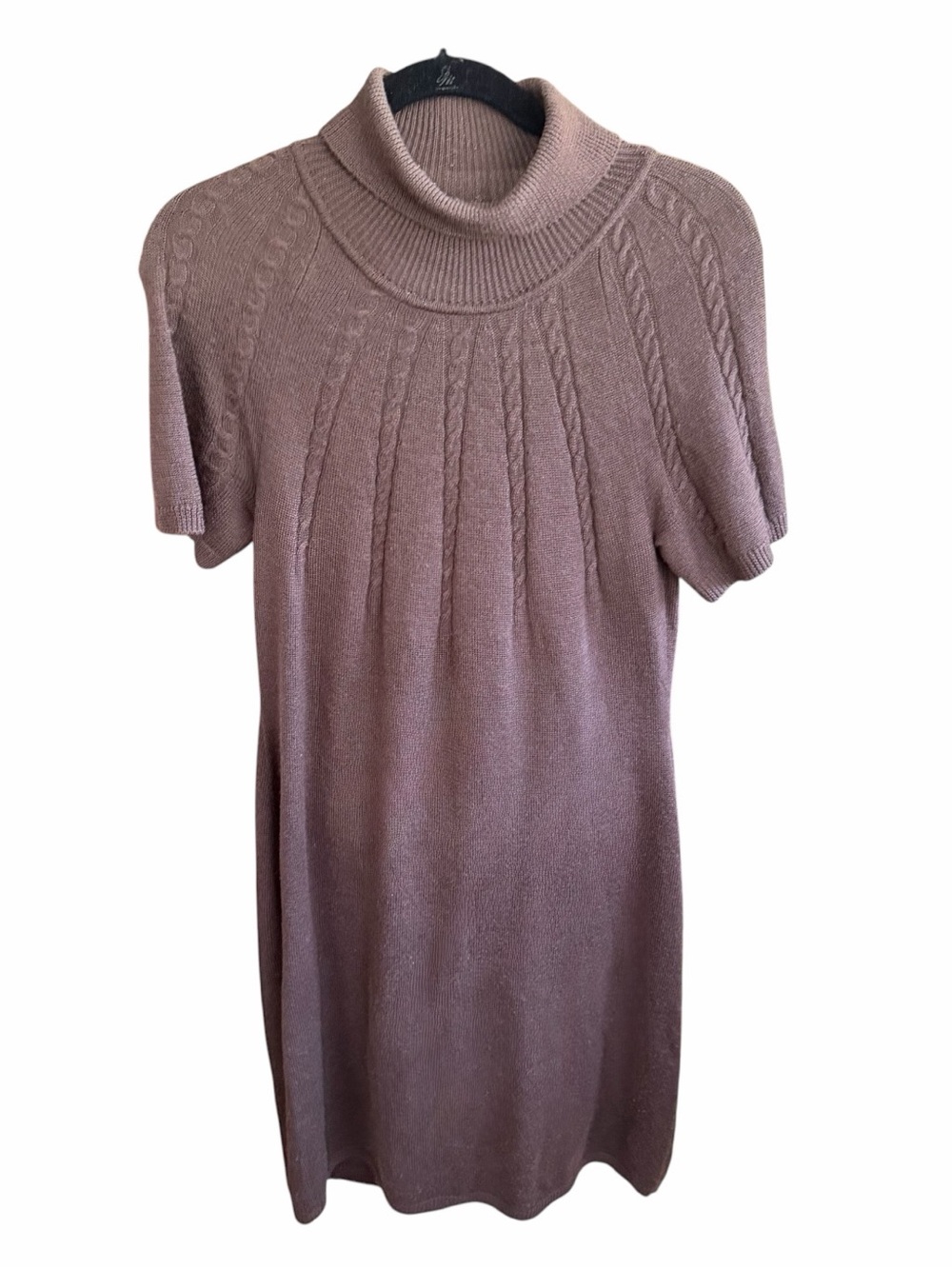 Calvin Klein Cable-Knit Cowl Neck Brown Wool Sweater Dress Women's Size Small